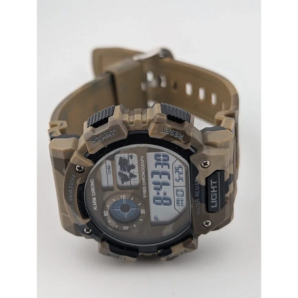 Camo Men's Digital Watch 48mm Case Alarm Chrono Backlight- New Battery